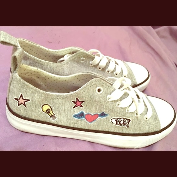 Heather gray graphic canvas sneakers - Picture 1 of 2